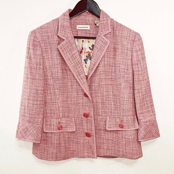 EUC Vintage 100% Silk Tweed Skirt Suit Pink 8, Medium - Picture 2 of 9